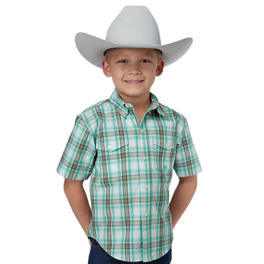 Roper 03-031-0378-4051 BOYS PLAID S/S SHIRT AMARILLO YARN DYED PLAID BUTTON