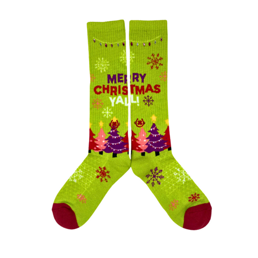 Lucky Chuck 110124716 Merry Christmas Y'all - Lime Green & Crystals Performance Socks