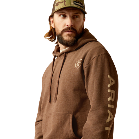 Ariat 10052769 Men's Ariat Logo Hoodie Chestnut Heather/Tan