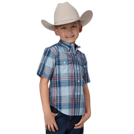 Roper 03-031-0378-4052 BOYS PLAID S/S SHIRT AMARILLO YARN DYED PLAID BUTTON