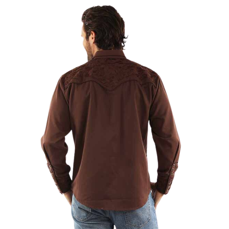 Scully P-634 - Mocha - Floral Tooled Embroidered Shirt