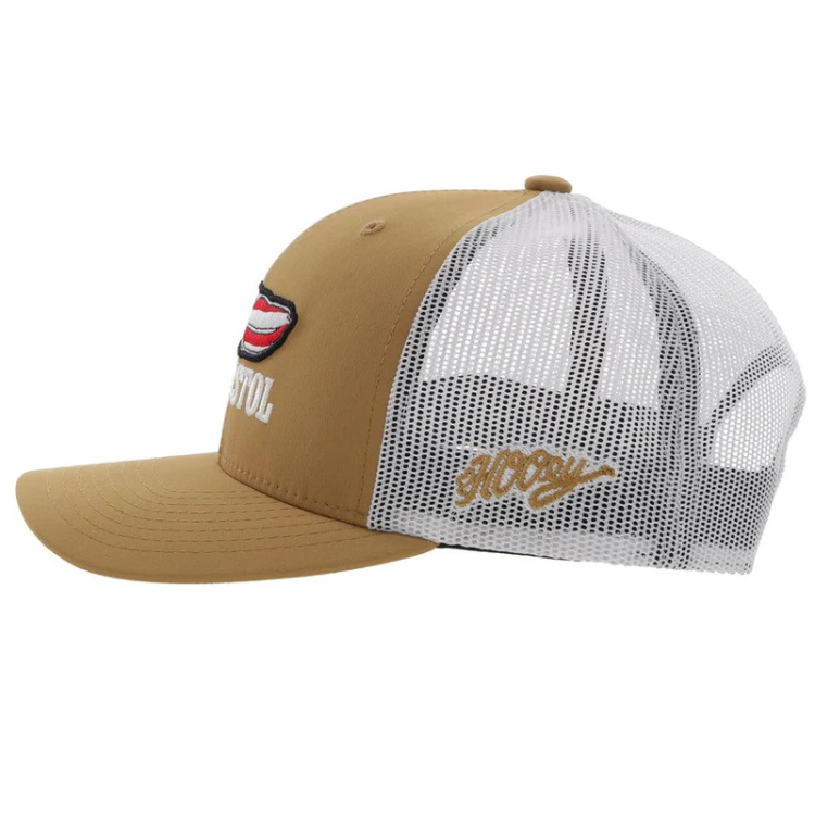 Hooey 2251T-TNWH Resistol Tan / White 6­ Panel Trucker with Red / White / Blue Feather Logo