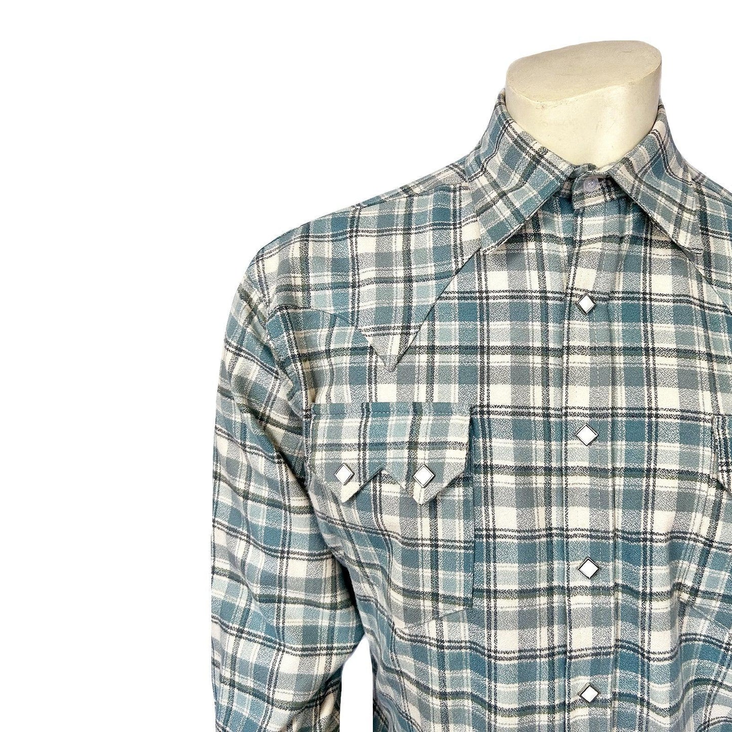 Rockmount 646-DB Men's Organic Plush Flannel Dusty Blue Plaid Western Shirt