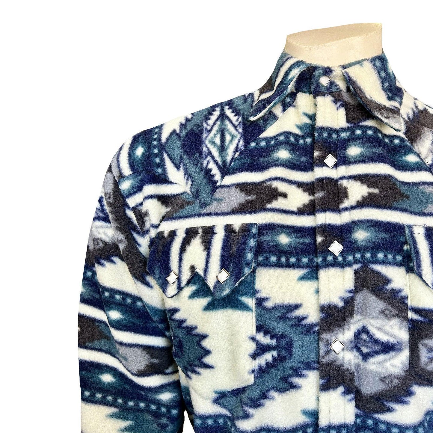 Rockmount 6100-Blue Men's Native Pattern Fleece Western Shirt in Blue & Navy