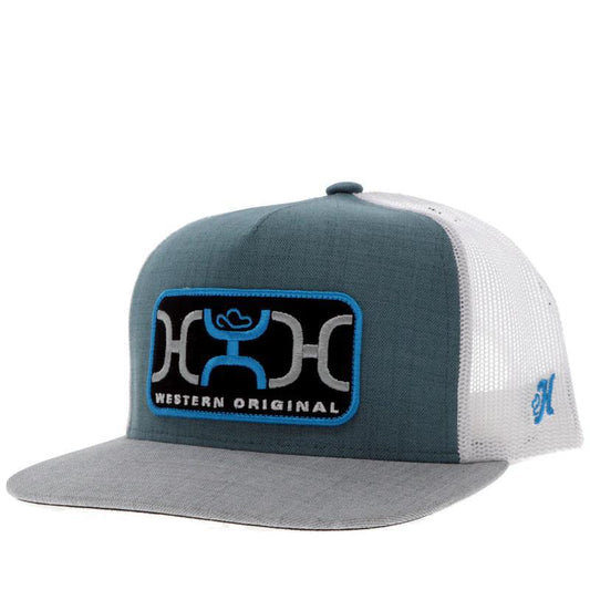 Hooey 2459T-TLWH-Y YOUTH "LOOP" HAT TEAL/WHITE W/BLUE/GREY/BLACK RECTANGLE PATCH