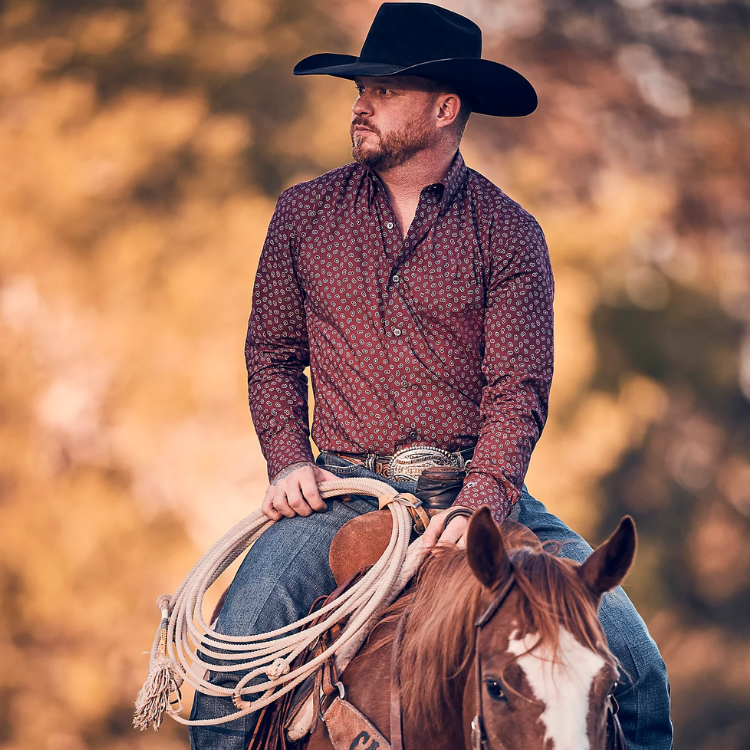 Wrangler X Cody Johnson 112357673 Men's Long Sleeve Shirt - Classic Fit-Burgundy Flower