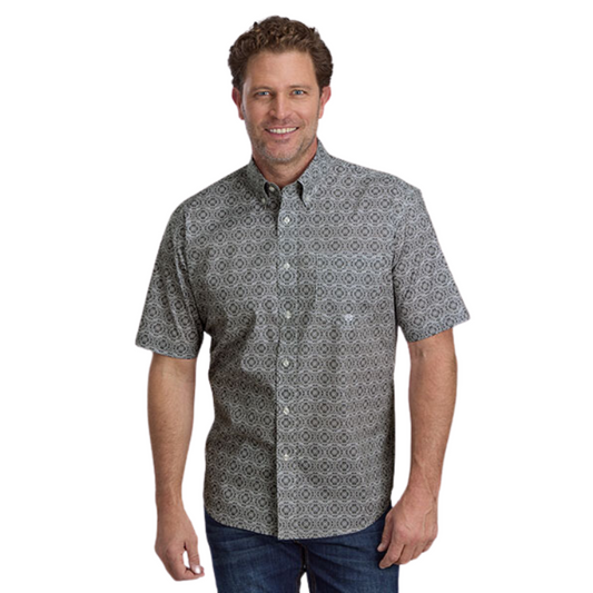 Roper 03-002-0326-3100 Men's Short Sleeve Button Shirt Stretch Medallion-Grey Paisley