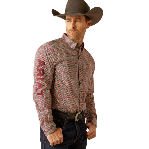 Ariat 10054053 Men's Team Omega Fitted Shirt Red/Burgandy