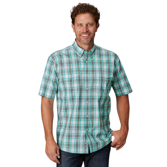 Roper 03-002-0378-4051 MENS PLAID S/S SHIRT AMARILLO YARN DYED PLAID 2 POCKETS BUTTON