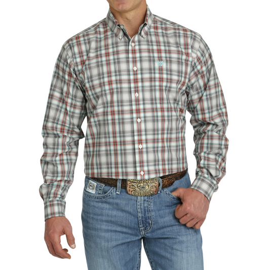 Cinch MTW1105750 MEN'S PLAID BUTTON-DOWN WESTERN SHIRT - CREAM / CHARCOAL / RED