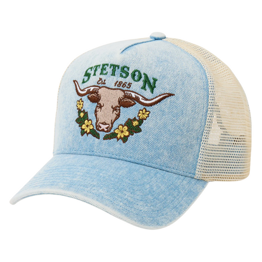Stetson 07-077-0102-0132 Longhorn W/Floral Embroidery Light Denim Ball Cap