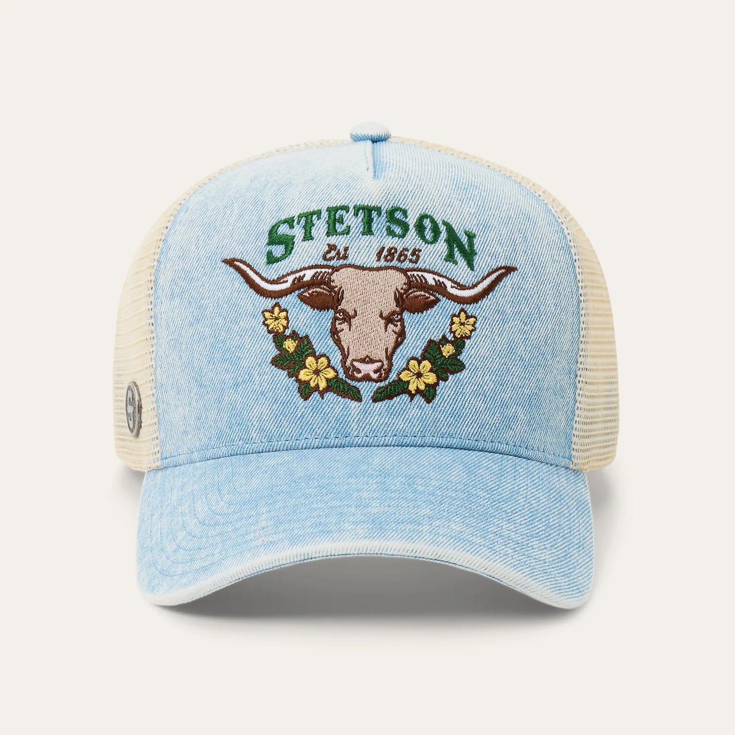 Stetson 07-077-0102-0132 Longhorn W/Floral Embroidery Light Denim Ball Cap