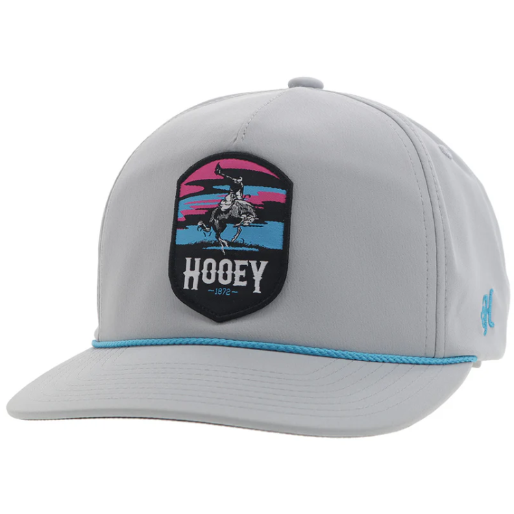 Hooey 2444T-GY Cheyenne Grey 5­ Panel Trucker with Pink / Blue / Black Patch