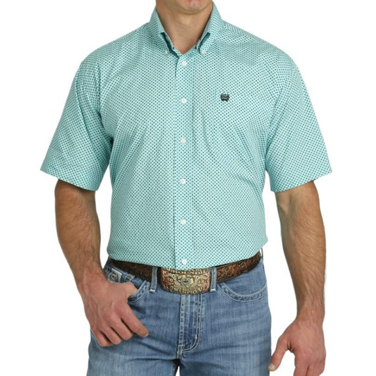 Cinch MTW1111457 MEN'S GEOMETRIC PRINT BUTTON-DOWN SHORT SLEEVE WESTERN SHIRT - TURQUOISE